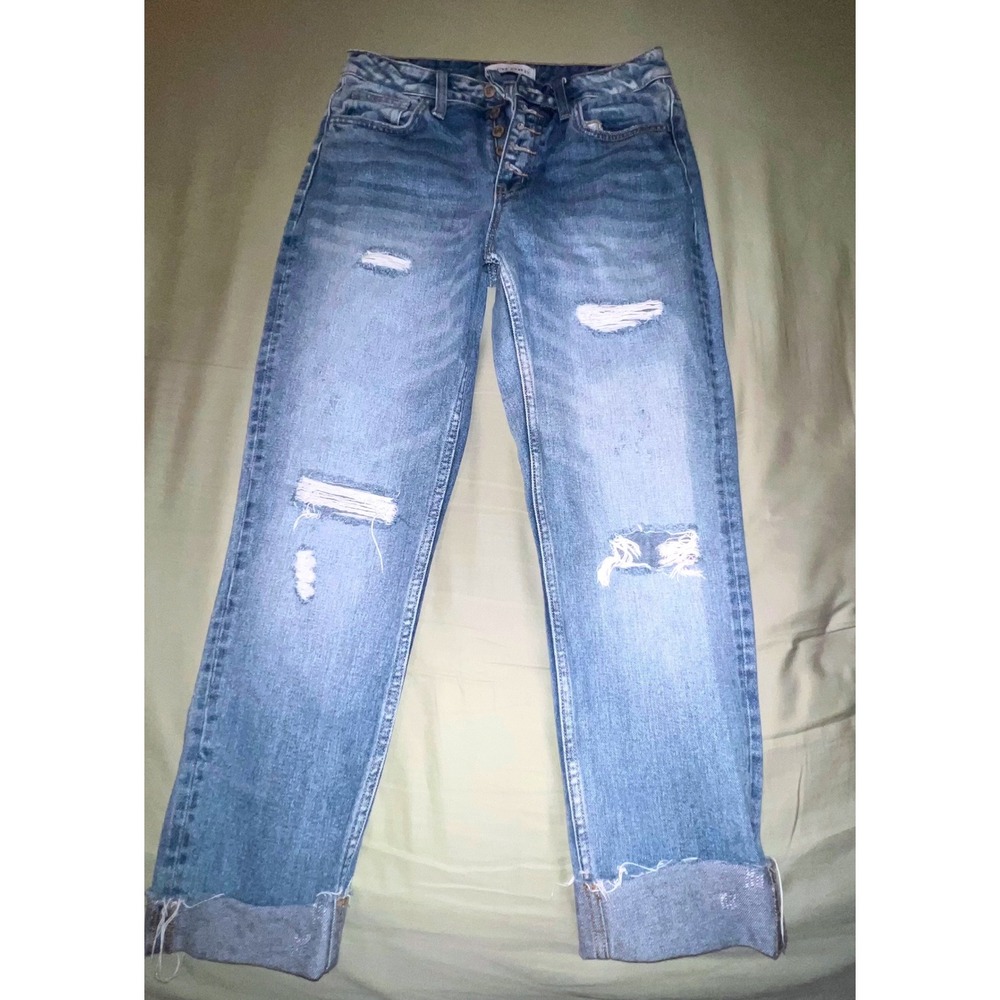 Flying Monkey Distressed Button Fly Straight Leg Jeans Medium‎ Wash Size 26